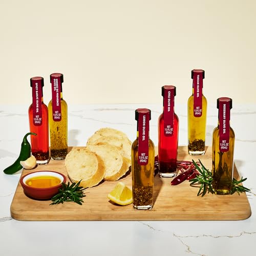 Image of Thoughtfully Gourmet, Spice Infused Olive Oil Gift Set, Premium Extra-Virgin Olive Oil from Spain, Flavors Include Chili, Rosemary, Lemon, Spicy Garlic, Herbes de Provence and Tuscan, Set of 6