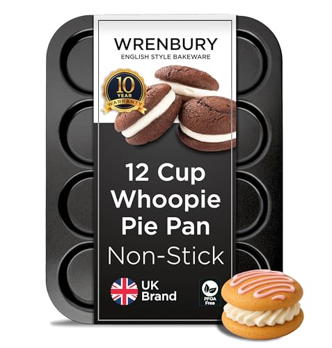 Wrenbury Nonstick Whoopie Pie Pan 12-Cup for Muffin Top - Carbon Steel Shallow Baking Tray for Macarons Cookies Yorkshire Puddings Cornbread & Burger Buns