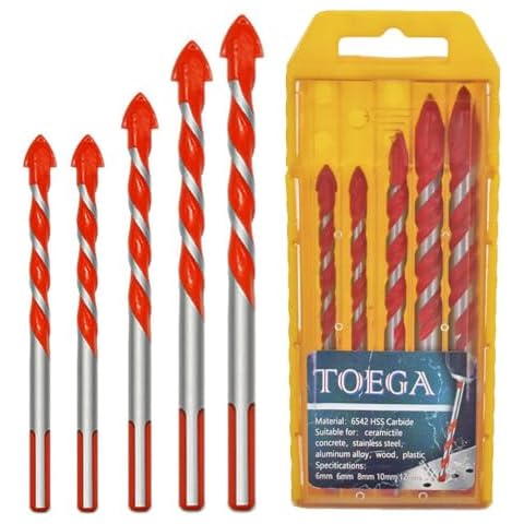Toega Concrete Drill bits Masonry Drill bit Set Best for Glass/Brick/Plastic/Cement/Wood/Tile/Etc Drill Bit for Ceramic Pots Orange（5Pcs） Cover