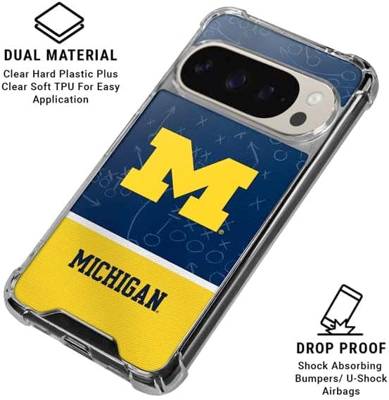 Skinit Clear Phone Case Compatible with Google Pixel 9/9 Pro - Officially Licensed University of Michigan Jersey Split Design
