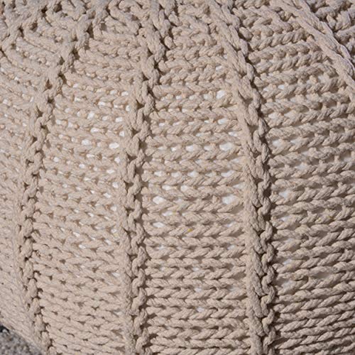 Christopher Knight Home Agatha Knitted Cotton Pouf, Beige #TOP5