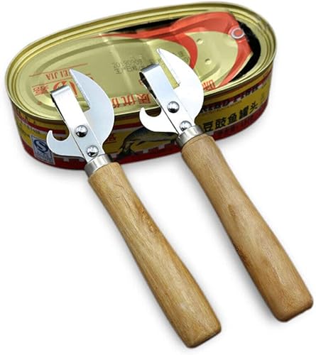 Abrelatas y sacacorchos de acero inoxidable y sacacorchos, abrelatas manual manual de acero inoxidable, mango de madera, abridor de botellas para