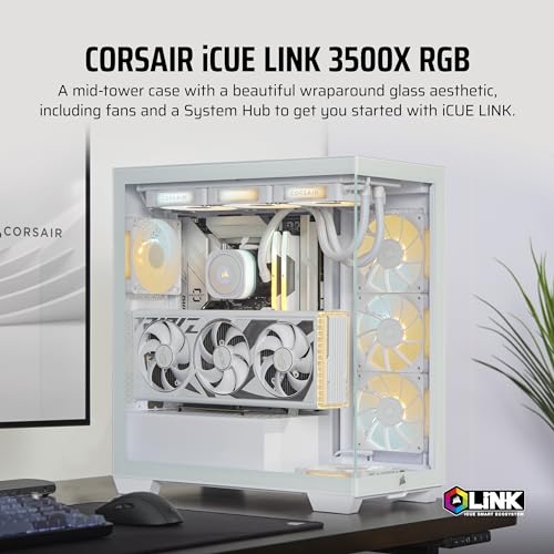 Image of CORSAIR iCUE Link 3500X RGB Mid-Tower ATX PC Case - Panoramic Tempered Glass - Reverse Connection Motherboard Compatible - 3X CORSAIR iCUE Link RX120 RGB Fans Included - White