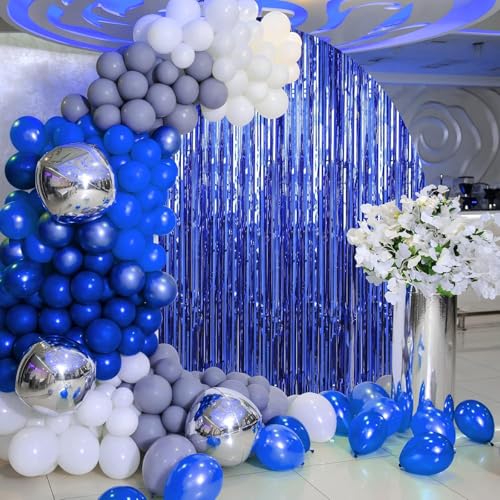 Image of Crosize 8 Pack 3.3 x 9.9 ft Dark Blue Foil Fringe Curtains Party Decorations, Dark Blue Tinsel Curtain Backdrop for Parties, Door Streamers, Glitter Streamer Backdrop for Birthday Decoration