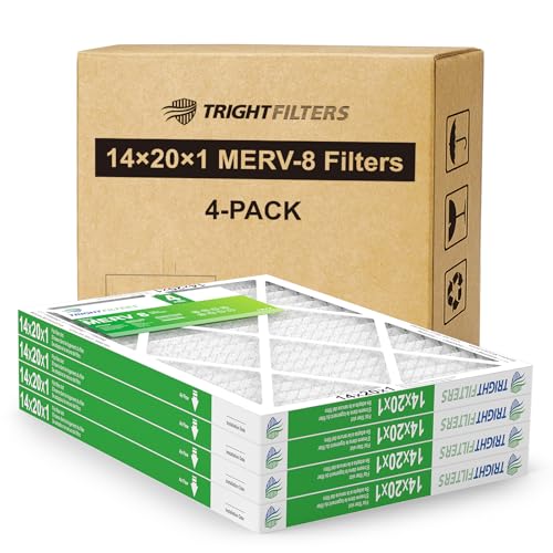 TRIGHTFILTERS 14x20x1 Air Filter 4 Pack, Durable MERV 8 Pleated Home HVAC AC Furnace Filters, Lightweight Compact Air Conditioner Filter Replacement