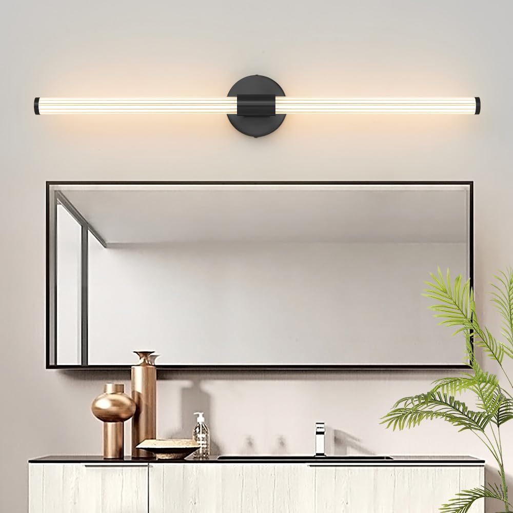 Dimmable LED Bathroom Vanity Lights 360 Full Lighting Bathroom Light Fixtures Over Mirror Vanity Light Bar Modern Wall Sconce 4000K Light for Bedroom Living Room - Black, 31 inch