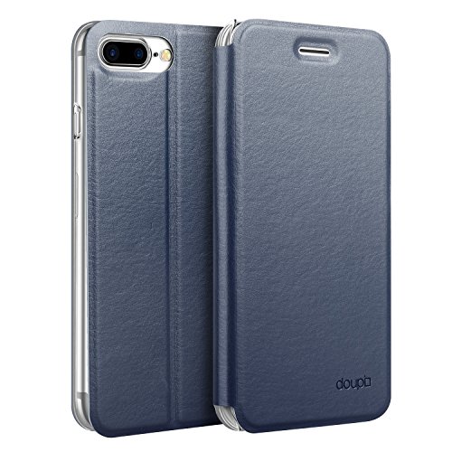 doupi Flip Cover for iPhone 8/7 Plus (5.5 inch), Magnet Protective Flip Case Book Style Screen Protector Stand, dark blue