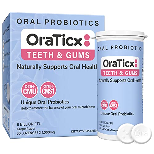 OraTicx Teeth & Gums Dental Probiotic, Naturally Supports Oral Health and Immunity, Oral Probiotics Supplement 8 Billion CFU, Grape Flavor 30 Lozenges 1-PK