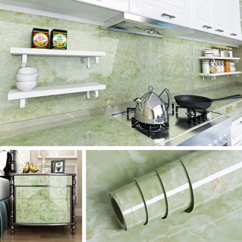 Image of FOKRIM Marble Wallpaper 45x300cm (14 SQFT) Sticker Wallpaper, Peel and Stick, Removable, Self-Adhesive, Waterproof, Decorative Wallpaper for Home, Kitchen, Bedroom, Office (Green, 45X300)