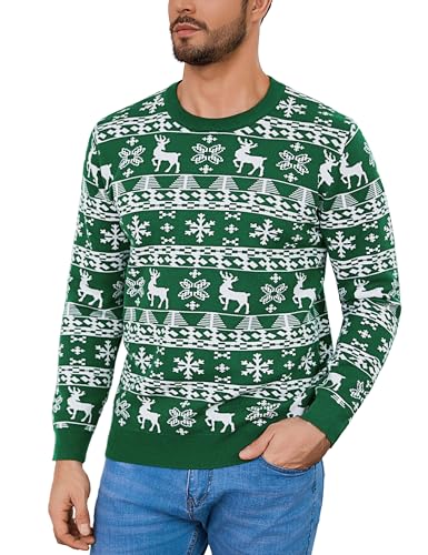 Litherday Herren Weihnachtspullover Weihnachten Pullover Rundhals Strickpullover Christmas Sweater Rentier Schneeflocken Muster Warm Weich Ideal für Weihnachtsfeier Winter...