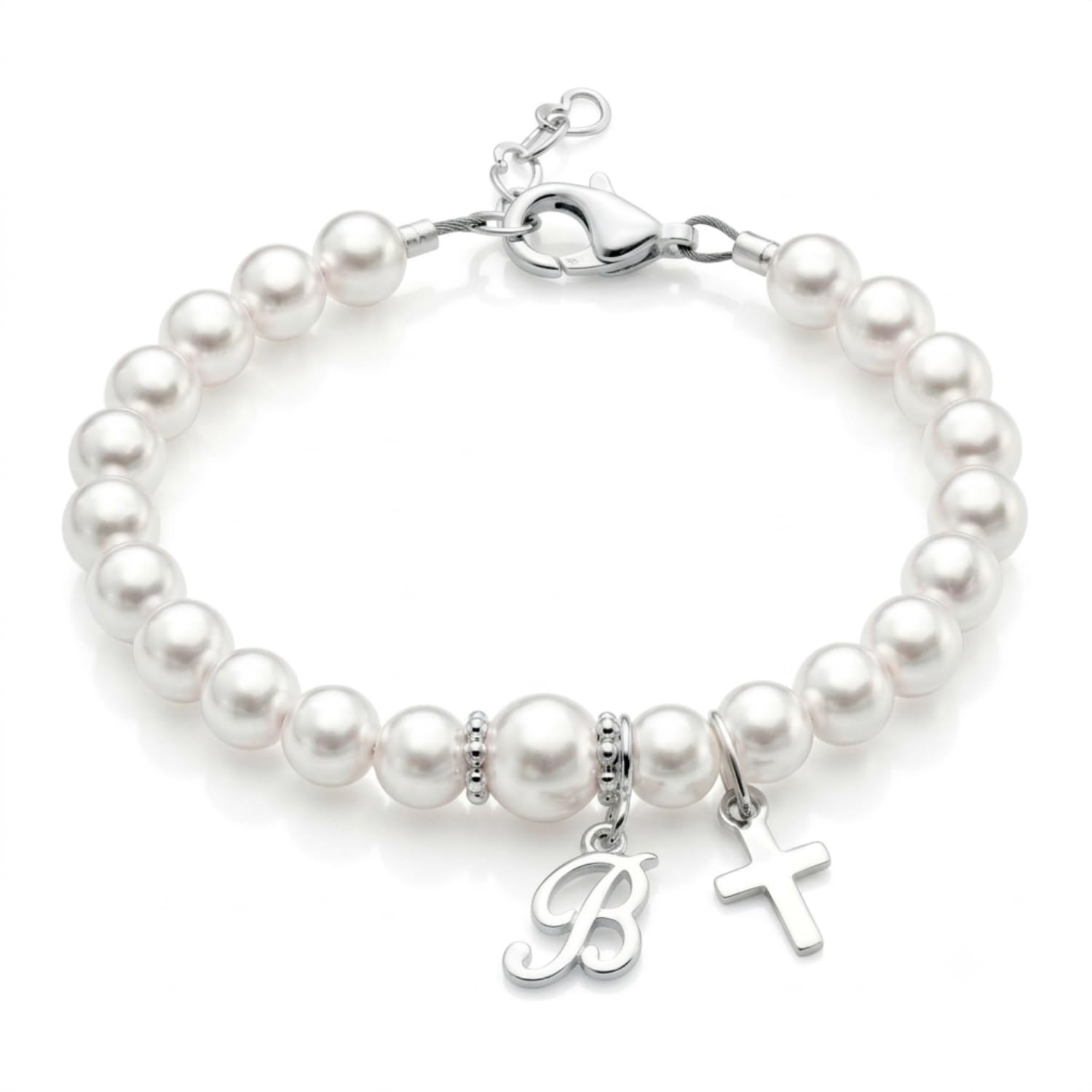 Baby Crystals Baptism Christening White Pearl Bracelet Sterling Silver