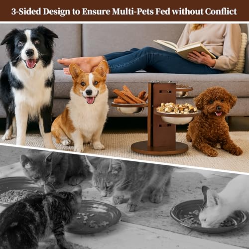 Hundenapf Erhöhte Fressnapfe Höhenverstellbar Futternapf für Hunde 3-Stufig Hundebar Verstellbar 3-Seitiger Design-Ständer 3 Edelstahlnäpfe 650 ml Futterstation Rutschfester Boden für Mehrheit Hunde