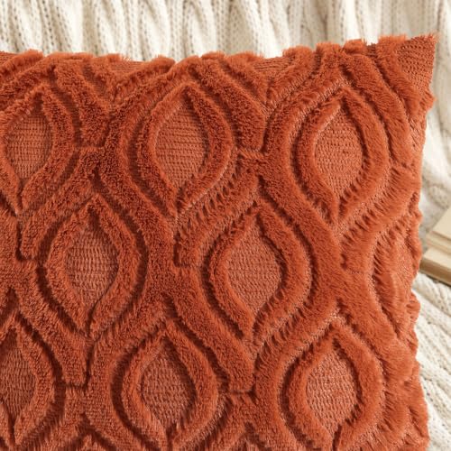 Image of decorUhome Faux Fur Plush Light Rust Throw Pillow Covers 18x18 Set of 2