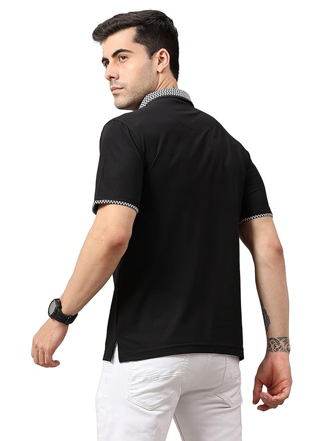 Image of STELLERS Men's Polo T-Shirt | Jacquard Collar| Feather Touch Feel |Regular Fit| Odour Resistant| Anti-Static| Wrinkle Free | Quick Dry | Stretchable | Lightweight | Sweat-Proof