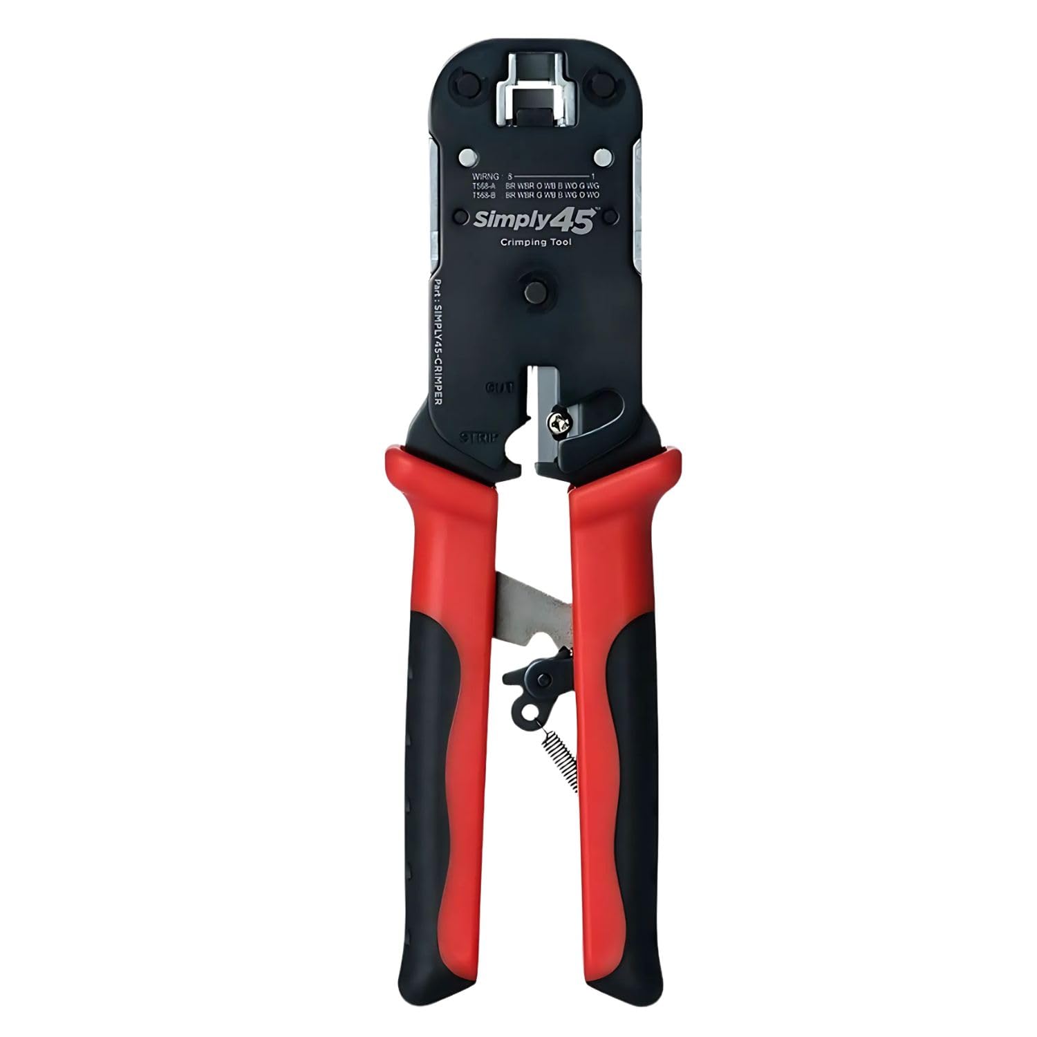 Simply45Pass-Through RJ45 Crimp Tool for Unshielded and Internal Ground Shielded Pass-Through RJ45 Modular Plugs - Built-in Stripper/Cutter - S45-C100
