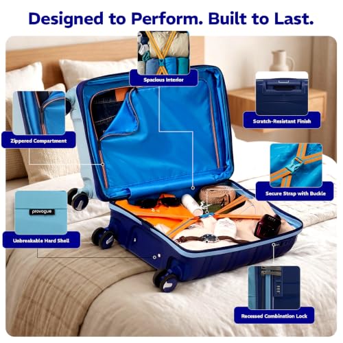 Image of Provogue Azure Hard-Sided PP Set of 2 Luggage Suitcase | Expandable Space with 8 Wheels Trolley Bags for Travel | Lightweight with Combination Lock |5 Year Warranty (Saphire Blue /Peacock Blue)