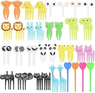 DECARETA Food Fruit Fork Cake Forks Dessert Forks,Bento Food Picks Toddlers Lunch Decoration 40 Piece Animal Forks with 18 Shape Mini Cartoon Cute Food Toothpick for Kids,Chirdren Home Party