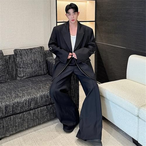 Mens Oversized Suit Jackets And Long Straight Wide Leg Suit Pants Set Fashion 2 Pieces Outfits3