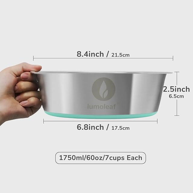 Foto 3 de 8 de LumoLeaf Cuenco para perros de acero inoxidable grande φ22 cm, 2 x 1750 ml con base de silicona antideslizante