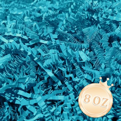 Image of 1 /2LB Lake Blue Crinkle Cut Paper Shred Filler Great for Gift Wrapping, Lake Blue Basket Fillers, Birthday, Gift Wrapping, Anniversary, Halloween Thanksgiving Christmas Party Decor Filling Supplies