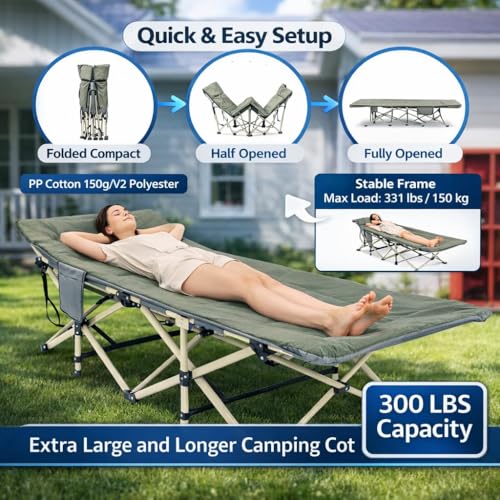 Image of Folding Bed Single for Sleeping 6 Ft Portable Foldable Outdoor Camping Cot for Adults Heavy Duty Sleeping Bed for Travelling Camping Cots with Side Pocket & Carry Bag (Upto 150KG)