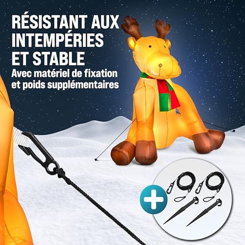 MONZANA® Renne de noël gonflable 180 cm éclairage LED matériel de fixation IP44 décoration Noël extérieur personnage figurine Noël autogonflant – Image 6