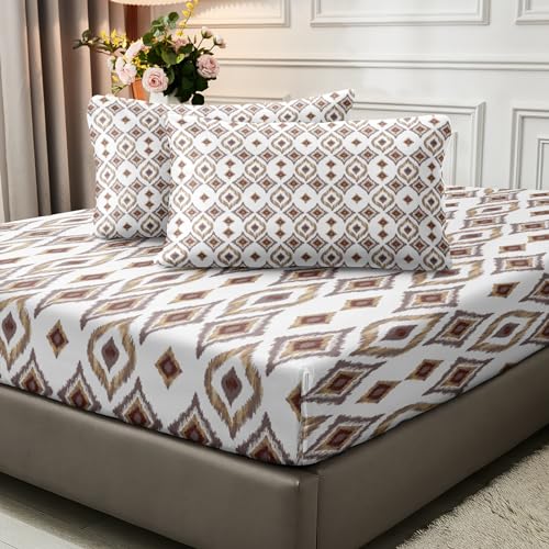 Herside Boho Full Size Fitted Sheet Set,Full Size Bedding,Geometric Design Soft & Breathable Microfiber Bohemian Sheet Set,3 Piece thumb #3