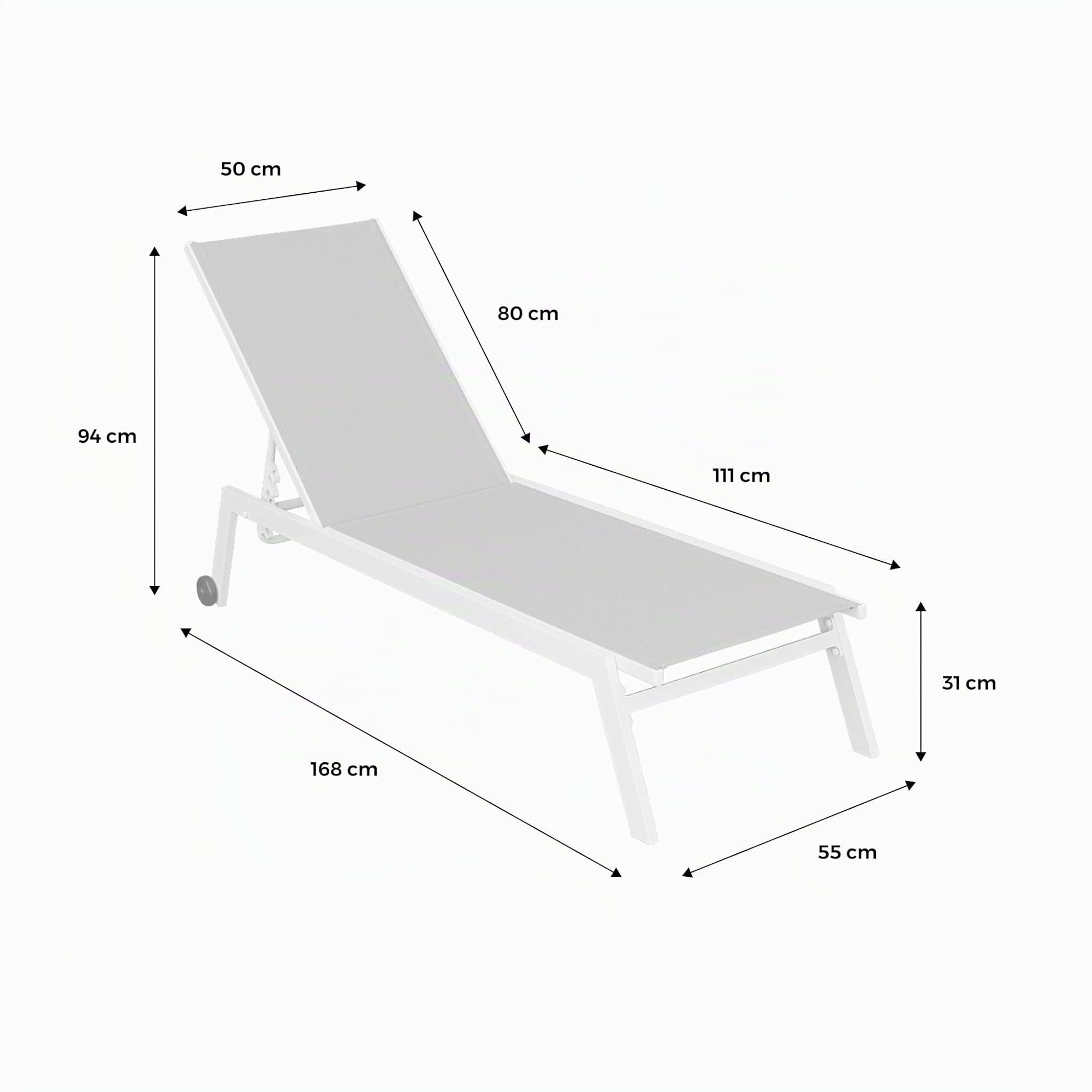 Lettini prendisole in alluminio e textilene multiposizione Antracite 191x55x94 cm Set 2