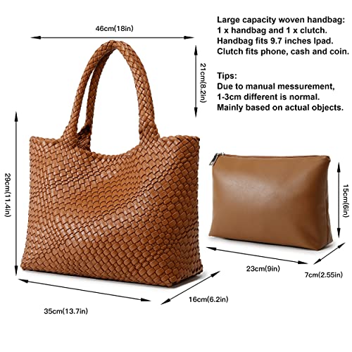 Queenoris Woven Bag for Women, Fashion Top Handle Shoulder Handbag Vegan Leather Shopper Purses Large Travel Tote Bag3