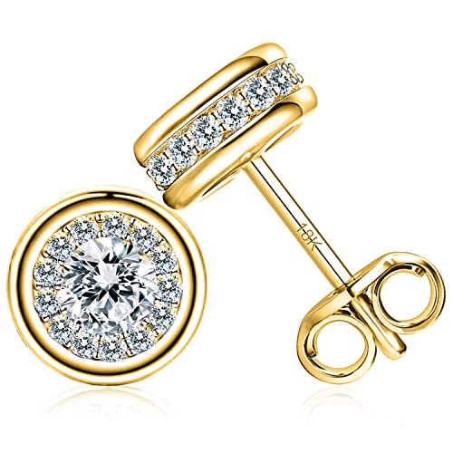 ESSIE ODILA Gold Earrings for Women 18K Gold Studs Earrings for Women Dainty Womens Earring Studs Birthday Christmas Valentine's and Mother's Day Gift Hypoallergenic Stud Earring for Womens 7.5mm