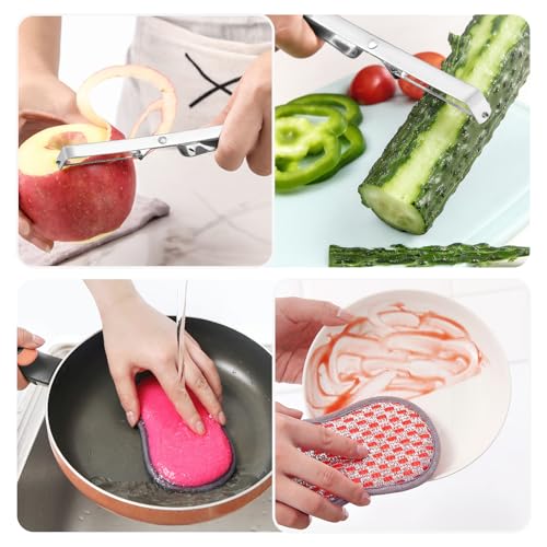 Titanium Chopping Boards for Kitchens 2 PCS - Titanium Cutting Board with Kitchen Sponge and Peeler, Upgrade Multifunctional Stainless Steel Cutting Board Double-Sided Food Grade Yamato - Image 6