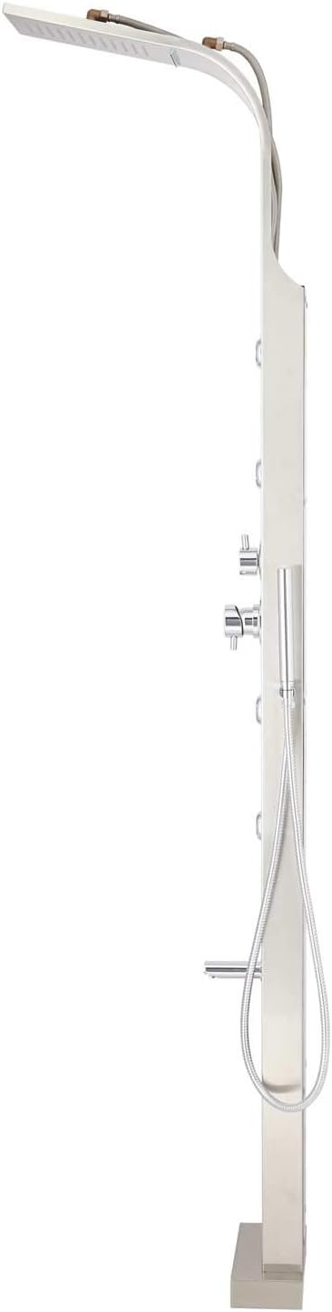 70% Off Everything Signature Hardware 306664 Argus Thermostatic Stainless Steel Shower Panel with Hand Shower, Four Bodysprays, and Mounting Tray