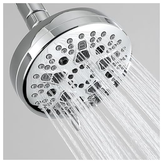 TRJIKAG High Pressure Shower Head, 7-Spray Mode Adjustable Showerhead with 4-Inch Round Head, High Flow Handheld Shower for Low Water Pressure, Easy Install & Clean, Round Chrome