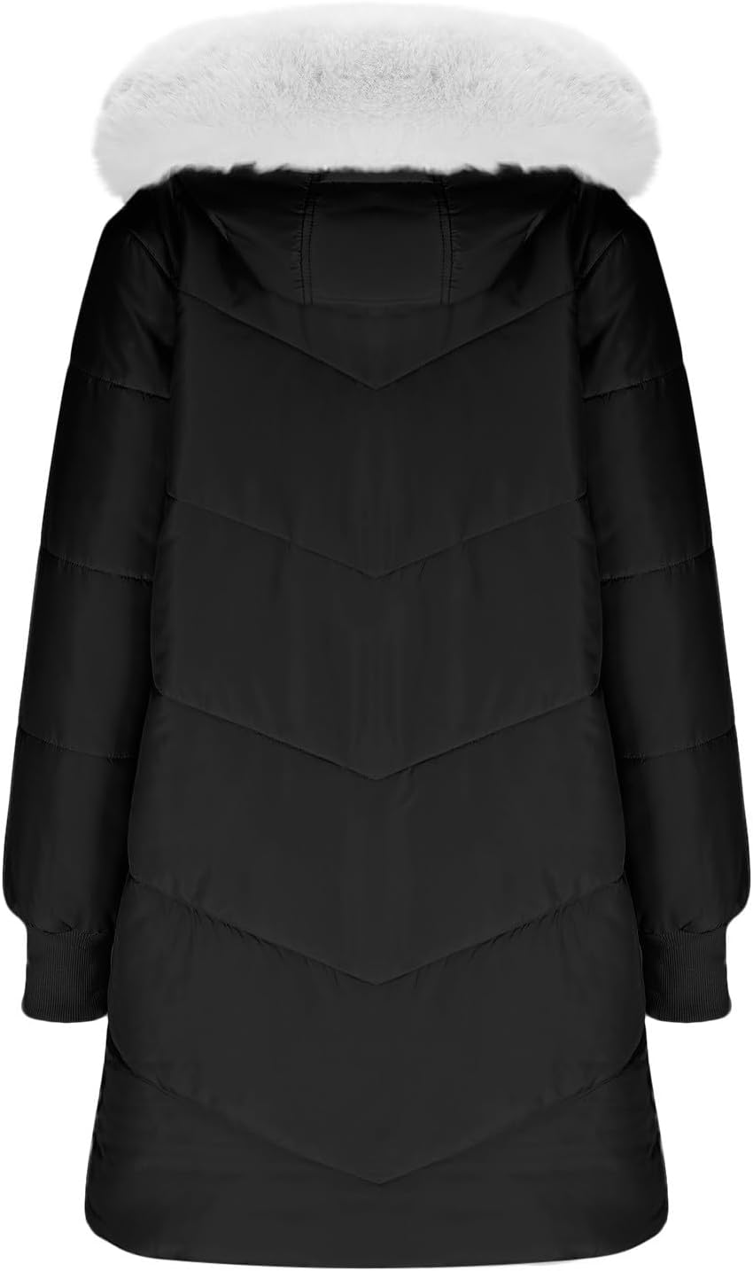 Down Jacket Women Full Zip Long Padded Bubble Jackets Winter Warm Fur Collar Hooded Coat Outerwear