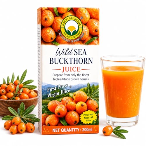 Image of Basic Ayurveda Wild Sea Buckthorn Juice 200 ml | Herbal Berry Juice for Men & Women | Natural Vitamin C, Vitamin E, Omega 3 6 7 9 & Antioxidants | Supports Immunity, Skin Health & Daily Wellness