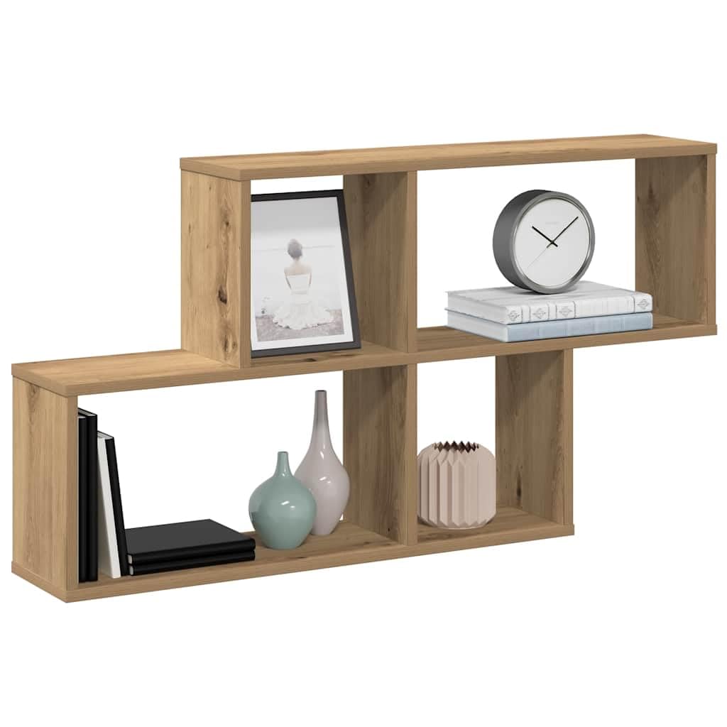 Scaffale da parete in rovere Artisan, 100 x 18 x 53 cm, mensola sospesa in legno per soggiorno e ufficio, mensola da parete con molto spazio per libri e DVD, portata 40 kg