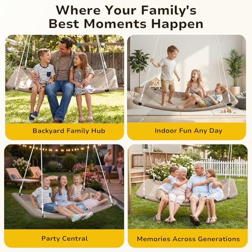 Image of Trekassy 700lb 60 inch Skycurve Platform Tree Swing for Kids and Adults, Wear-Resistant Textilene Fabric with 2 Hanging Straps (Beige)