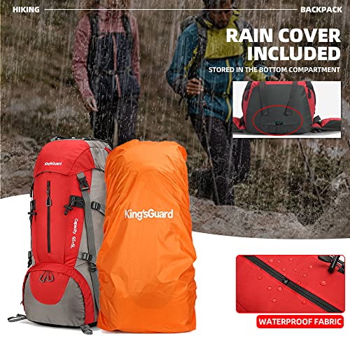 Image of King'sGuard 70L Hiking Backpack with Rain Cover Lightweight Waterproof Travel Camping Backpack Large Backpacking Pack