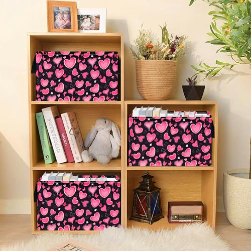 Image of MAIZMZ Empty Gift Basket for Girls Heart Print Storage Cube for Women, Closet Shelf Waterproof Organizer Bins with Handles Nursery hamper Kids Toys Books Box Room Deco