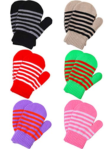 Cooraby 6 Pairs Toddler Baby Mittens Winter Warm Knitted Mittens Gloves for Boys or Girls (Mixed Colors A, 2-4 Years)