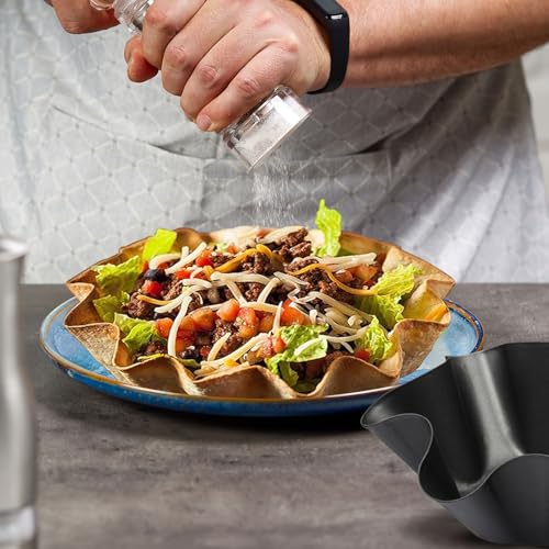 GJV Nonstick Large Taco Shell Bowl – Carbon Steel Tortilla Maker Shell Pans Baking Molds Tostada for Frying Salad Bowls for Home Cooking & Entertaining (6.5in/16.5cm)