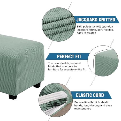 Image of H.VERSAILTEX Ottoman Cover Slipcover Rectangle Fit Length 33 inch-38 inch Footrest Sofa Slipcovers Stool Cover Footstool Protector Covers Feature Stretch Thick Soft Jacquard Fabric Removable Washable - Sage