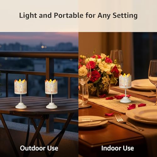 Image of Amazon Brand - Solimo Tea Light Votive Stand - House Design, White Iron with Gold Interior, Set of 4 (Size: L-6 cm x W-6 cm x H-13 cm)