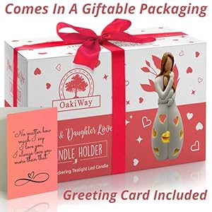 Daughter Gifts from Mom Glow in The Dark Candle Holder Statue WFlickering LED Candle Unique Mothers Day Christmas Birthday Gifts Ideas Mama Regalos Greeting Card Included Hand Painted