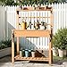DWVO Outdoor Potting Bench Table with Sink & Sliding Top, Wooden Garden Workbench with Storage Shelves, Hooks & Solid Wood Frame for Patio, Porch, Balcony Use