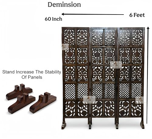 Image of Wooden Partition for Living Rooms Wall Dividers,Screen Separator Wall Divider for Hall Wall Panels for Living Room /Kitchen /Bedroom /Office /Restaurant (3-Panel with Stands)