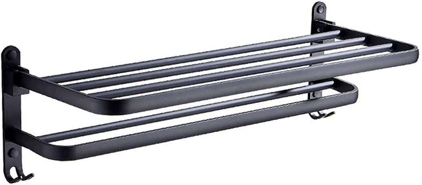 GLETSF Universal Towel Rack Simple Towel Rack, Foldable Bathroom Towel Rack, Black Aluminum Towel Rack Storage Rack, 2 Tier Wall Mounted Kitchen Towel Rack/60Cm