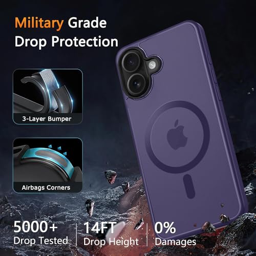 Image of iPhone 16 Plus Magsafe Hard Back Case | Matte Design & 360 Protection | Military-Grade Apple iPhone 16 Plus Cover | Strong Magnet Back - Purple