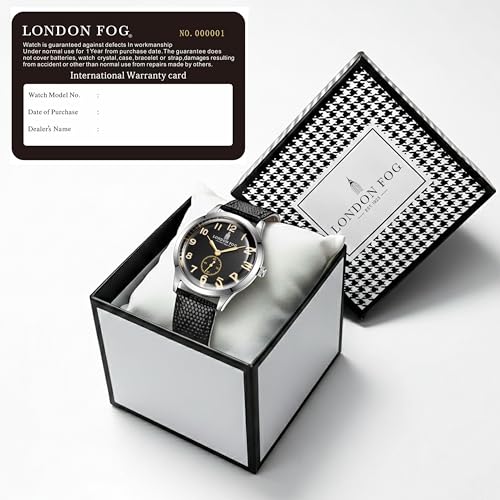 Image of London Fog Brixton Collection Analog Quartz Vintage Watch for Men with Round Dial, Luminous Numerals, Curved Mineral Glass & Leather Strap - LFM10011