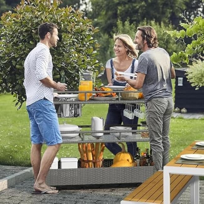 Kitchen Island Trolley Kitchen Cart, Portable Bar Cart with Wheels, Rattan Counter Table with 2 Steel Shelves, Suitable for Terrace Kitchen Backyard Rolling Kitchen cart-KYrdKyBj